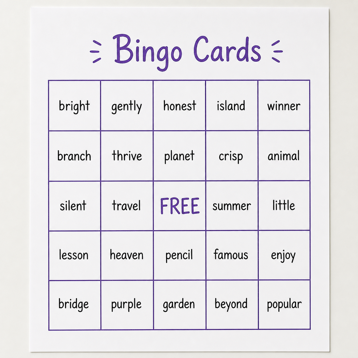 Bingo spelling worksheet generator
