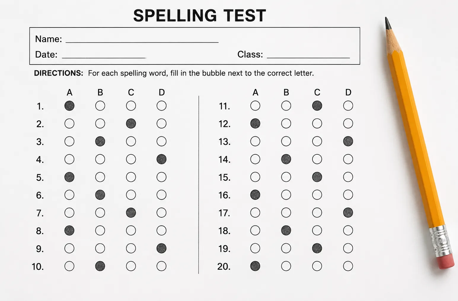 Bubble spelling test generator