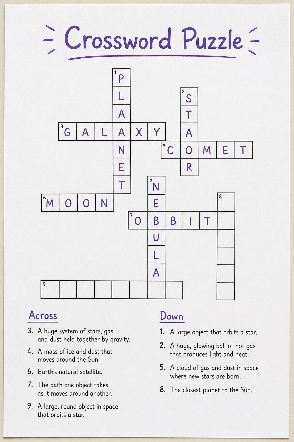 Crossword spelling puzzle worksheet