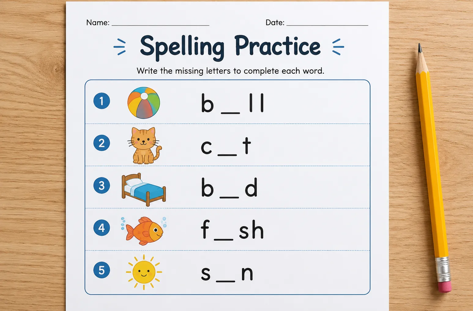 Spelling test generator missing letter