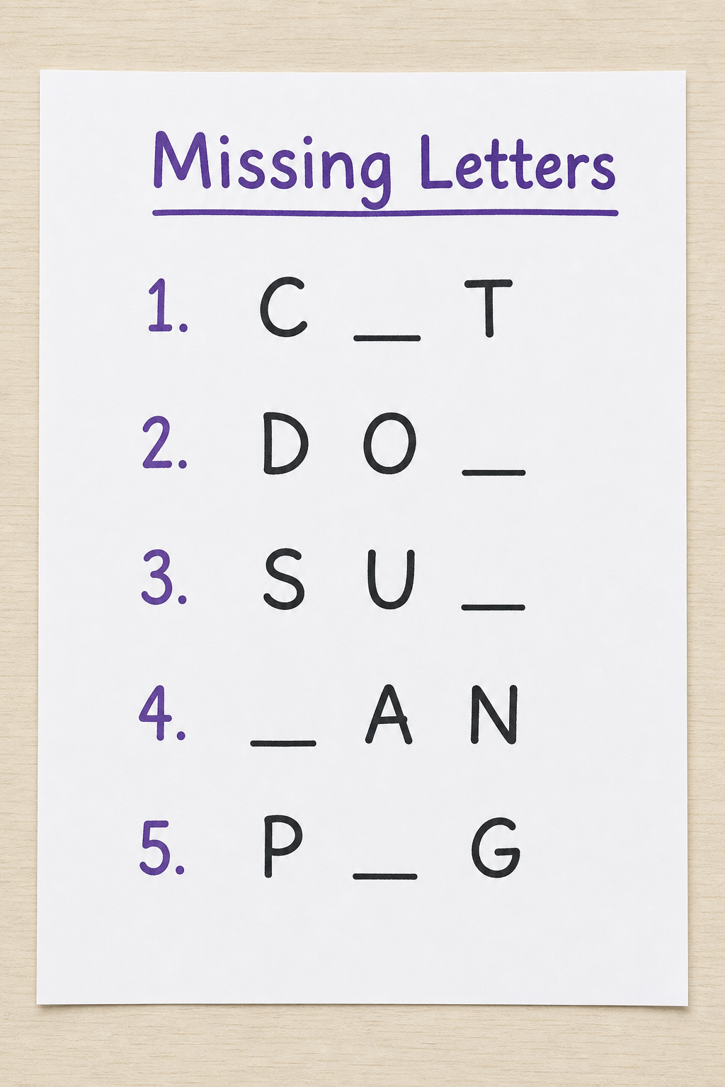 Missing letters spelling worksheet