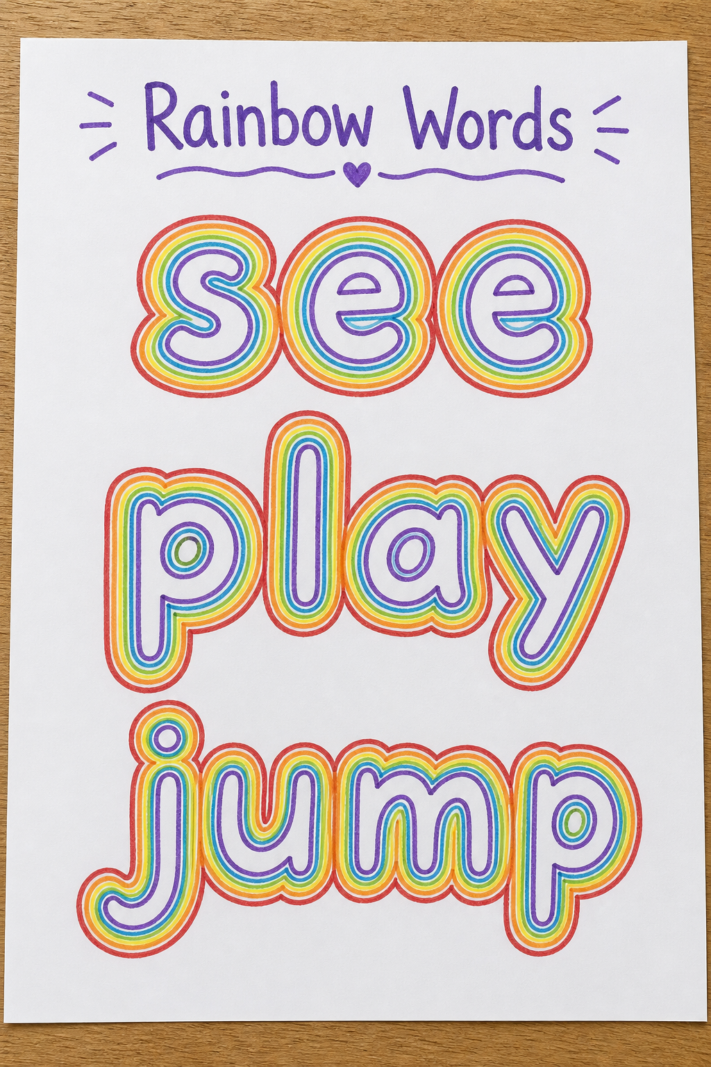 Rainbow words spelling worksheet