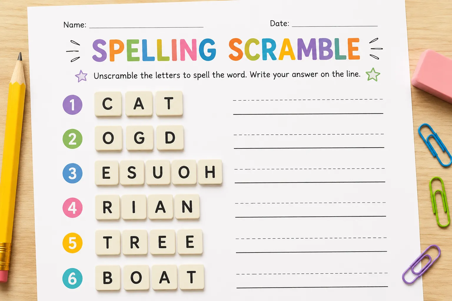 Spelling test generator scrambled letters